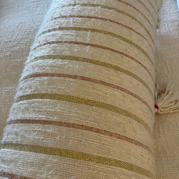 Anthropologie Striped Tasseled And Fringed Decorative Pillow 40" x 13" - Picture 8 of 10